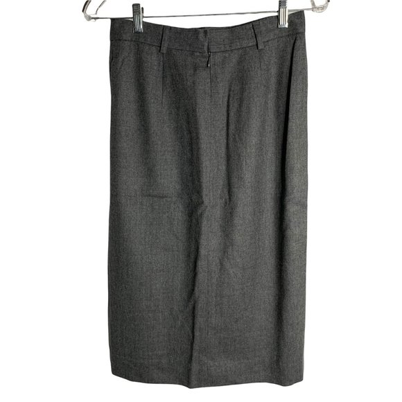 Vintage Wool Midi Pencil Skirt 10 Grey Lined Front Slit Button Zip Belt Loops - Picture 3 of 6